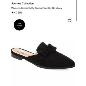 Journee Collection Kessie Shoes Womens Size 7.5 Black Ruffle Pointed Toe Mules